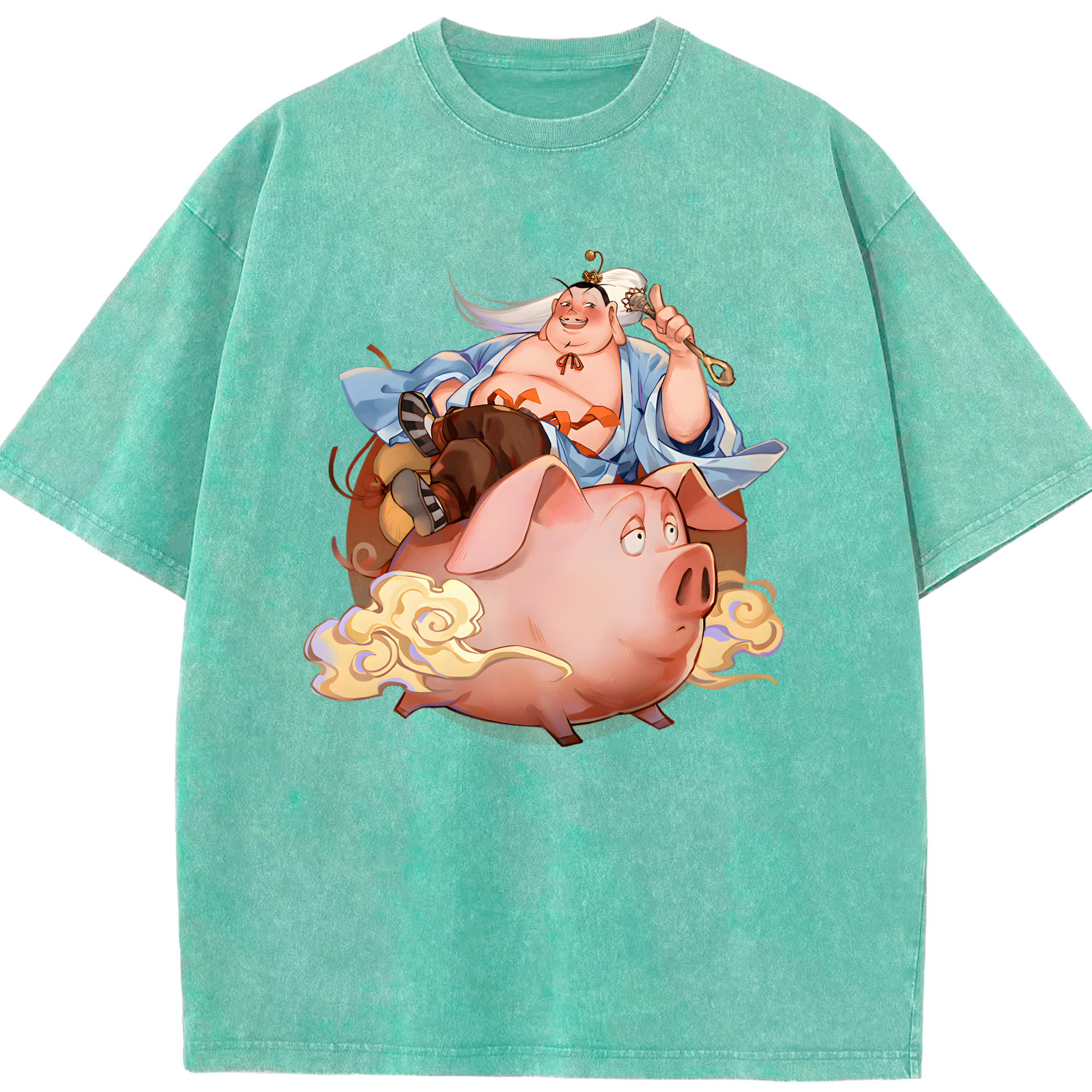 （画像用） Ne Zha 2 ナタ 魔童の大暴れ 綿100% ヴィンテージ風 半袖Tシャツ（フロントプリント）